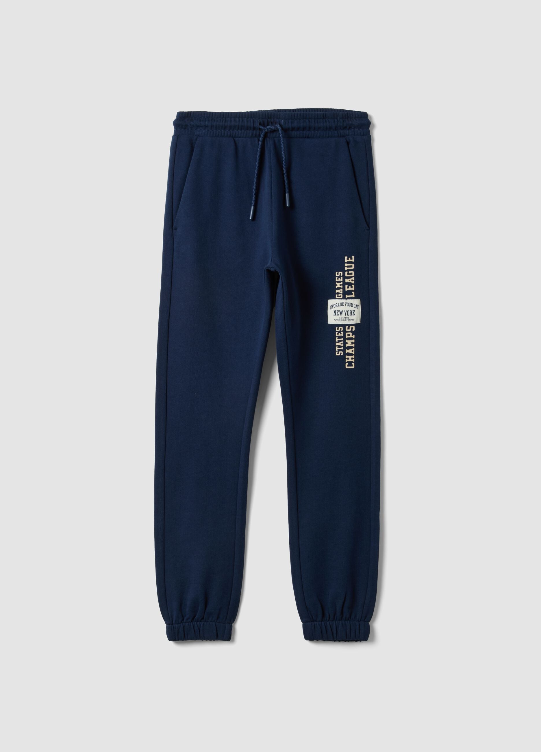 Blue pure cotton jogger trousers with print for boys