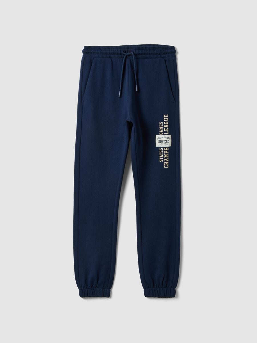 Blue pure cotton jogger trousers with print for boys_3