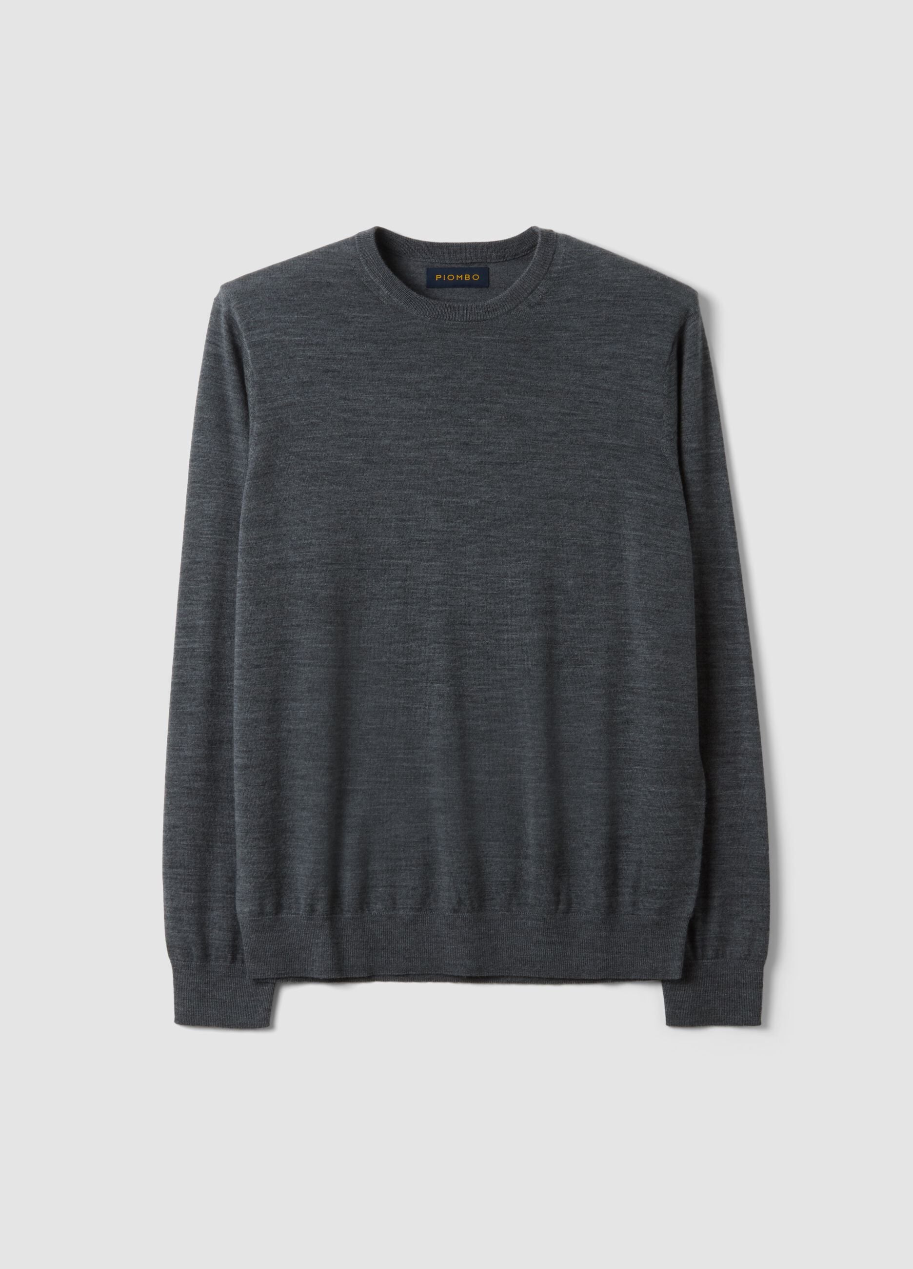 Grey crew-neck jumper in pure merino wool, regular fit