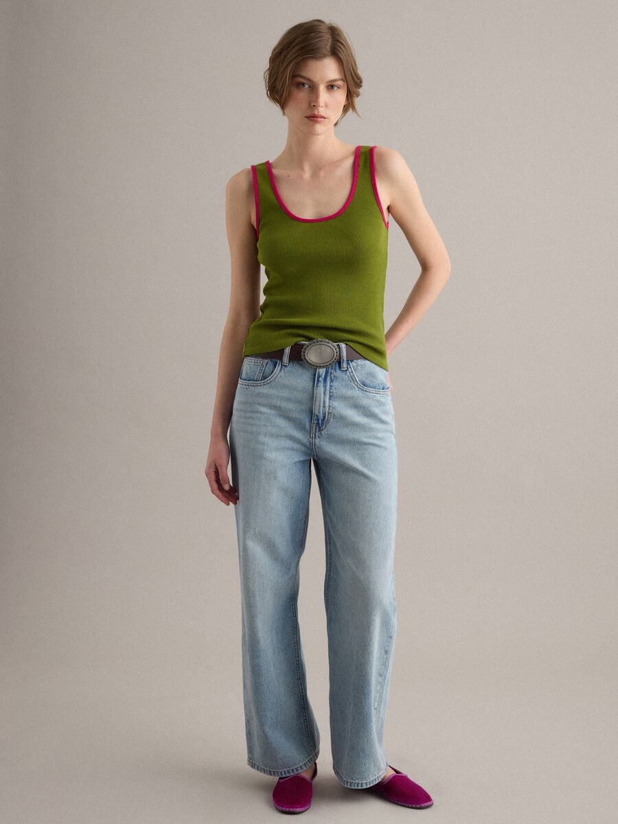 Green pure cotton ribbed tank top_2