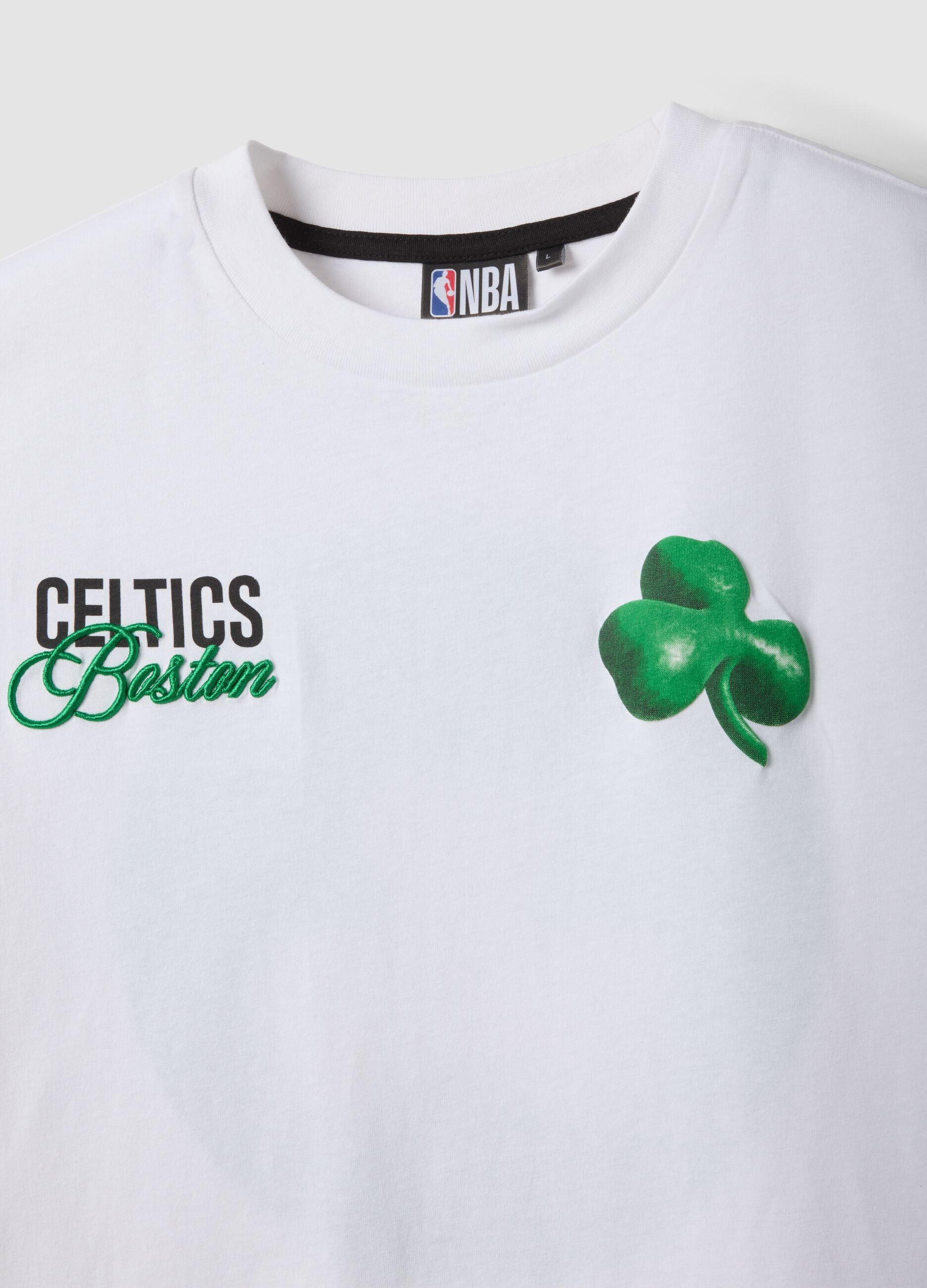 White pure cotton T-shirt with Boston Celtics logo