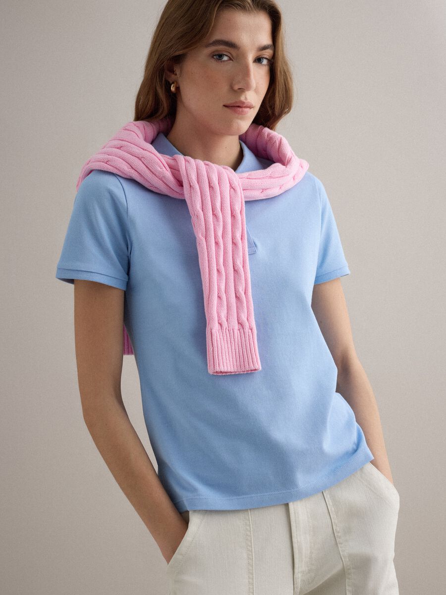 Sky blue short-sleeve pure cotton polo shirt, regular fit_0