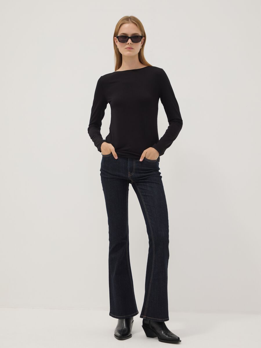 Black stretch viscose long-sleeve T-shirt_2