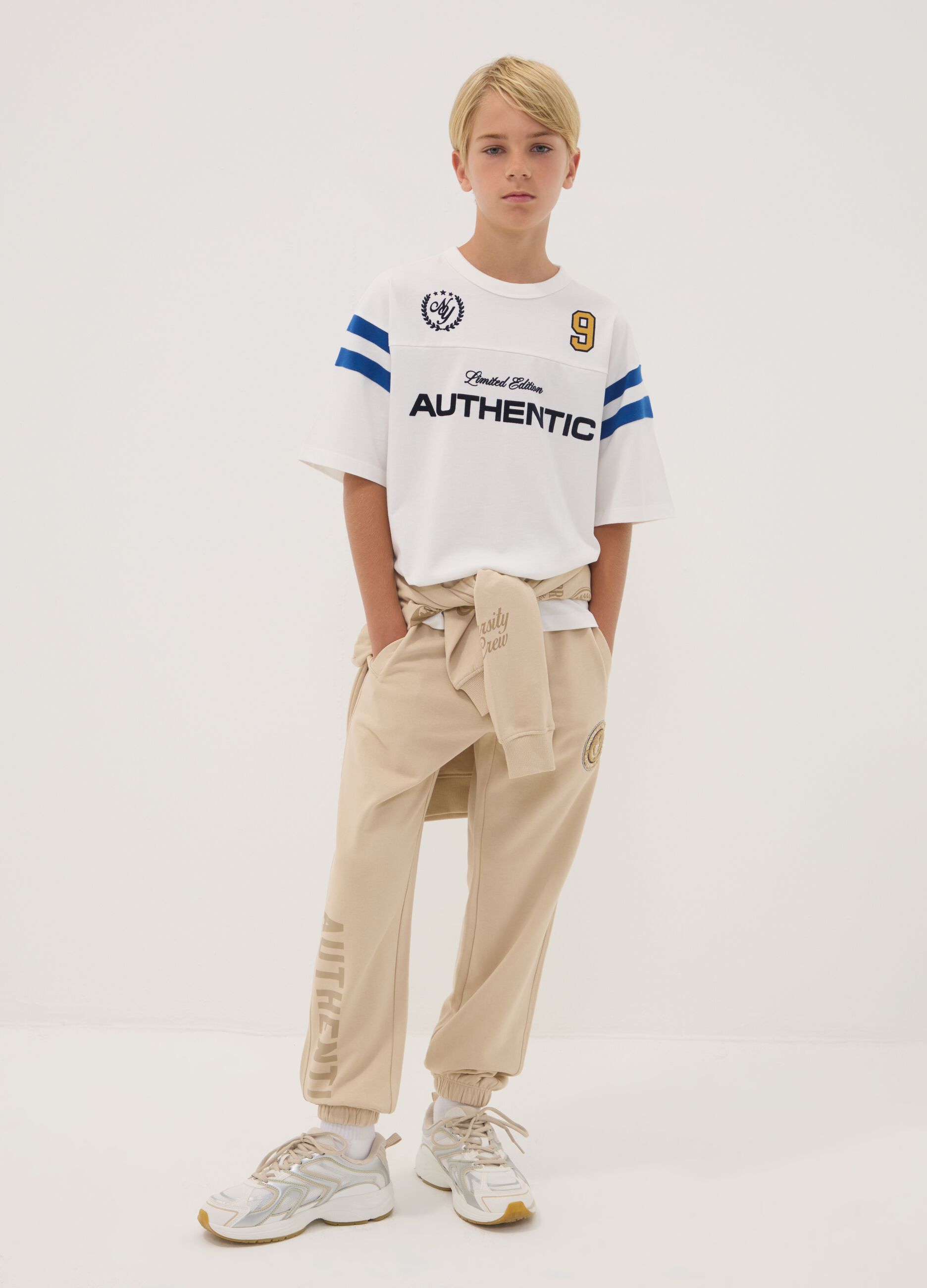 Beige pure cotton comfort-fit joggers for boys