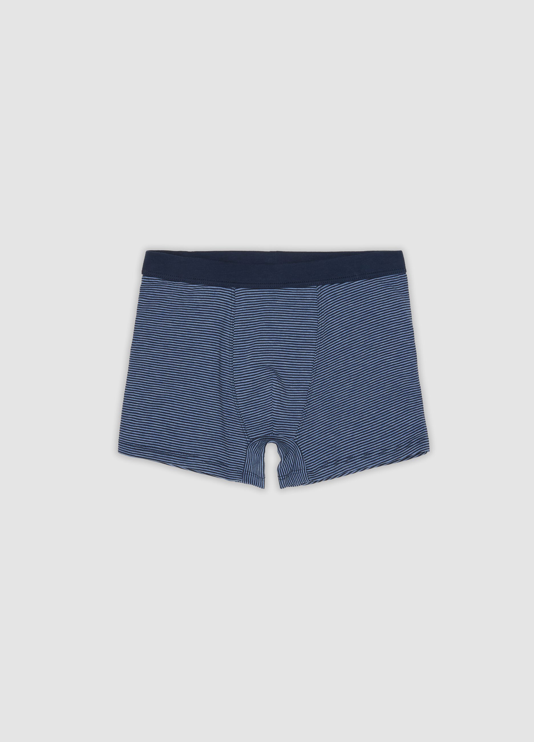 Boxer blu in cotone organico elasticizzato a righe per bambino