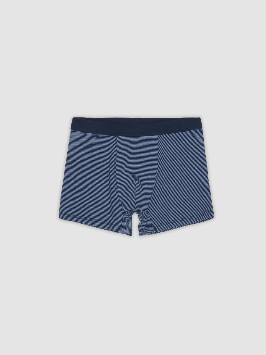 Boxer blu in cotone organico elasticizzato a righe per bambino_0
