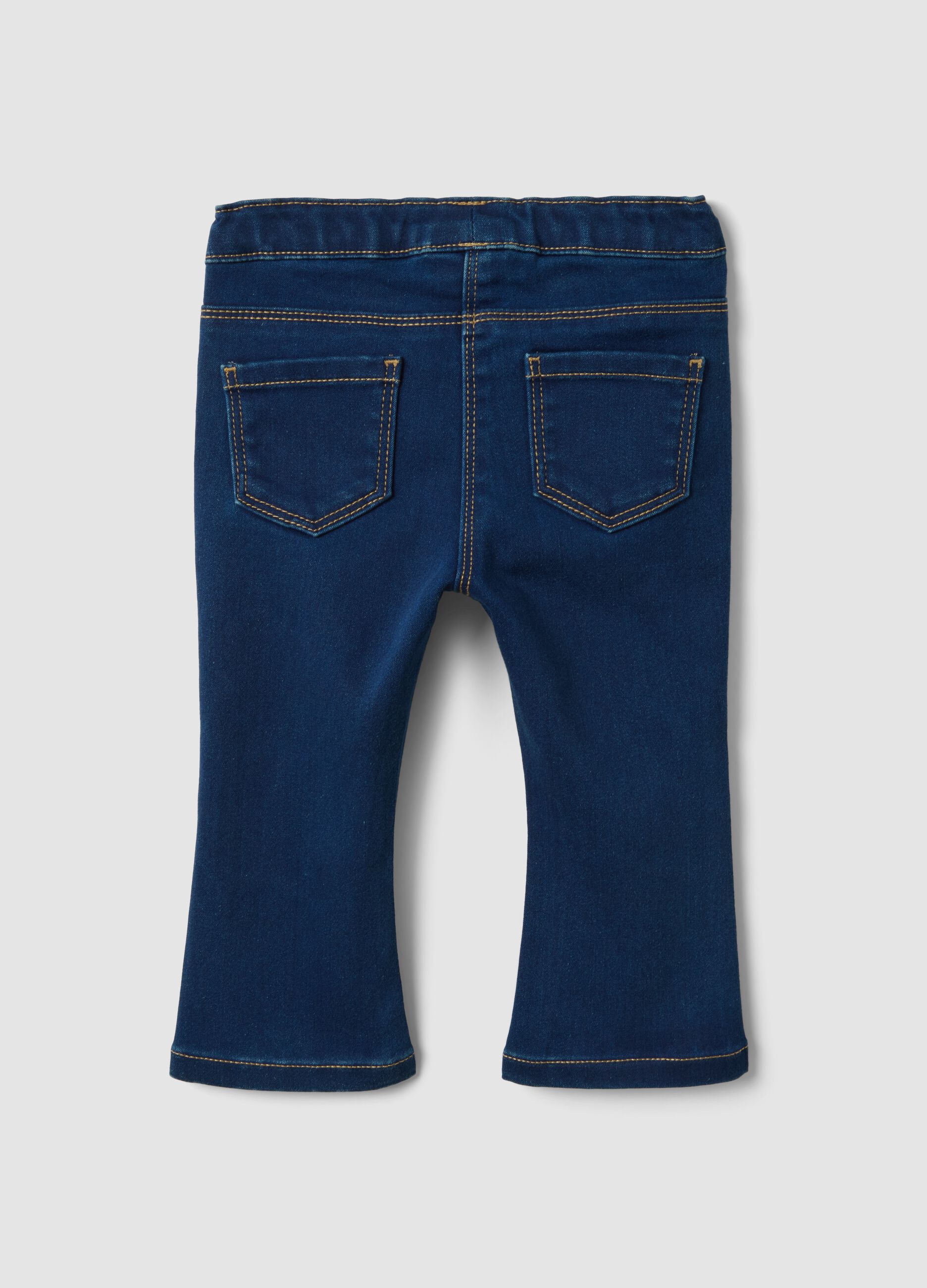 Jeggings blu in cotone elasticizzato flare fit con brillantini per bimba