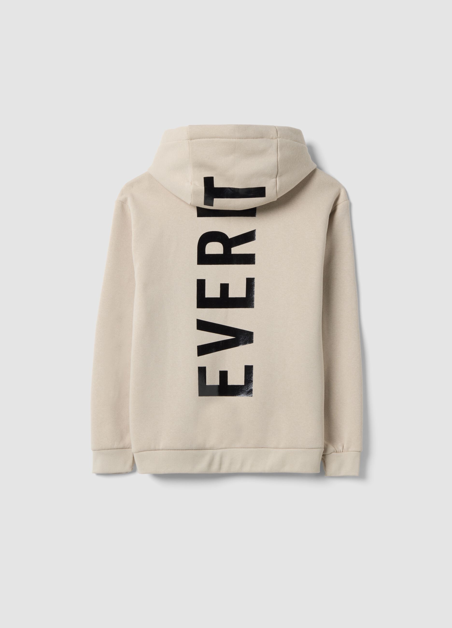 Beige full-zip hooded sweatshirt in cotton blend, regular fit