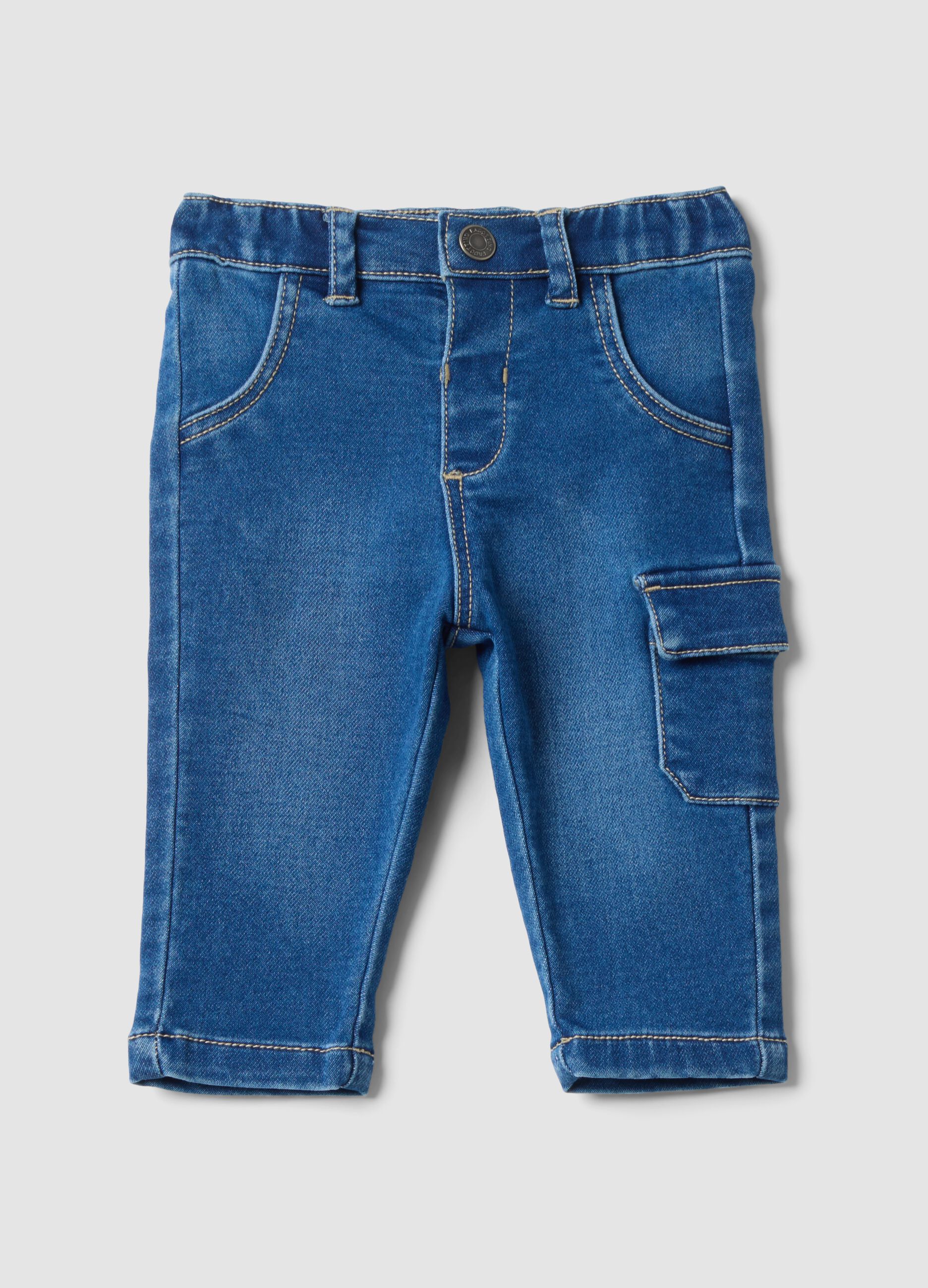 Blaue Baby-Hose aus Stretch-Baumwolle mit Cargo-Tasche