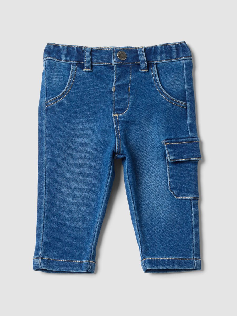 Blaue Baby-Hose aus Stretch-Baumwolle mit Cargo-Tasche_0