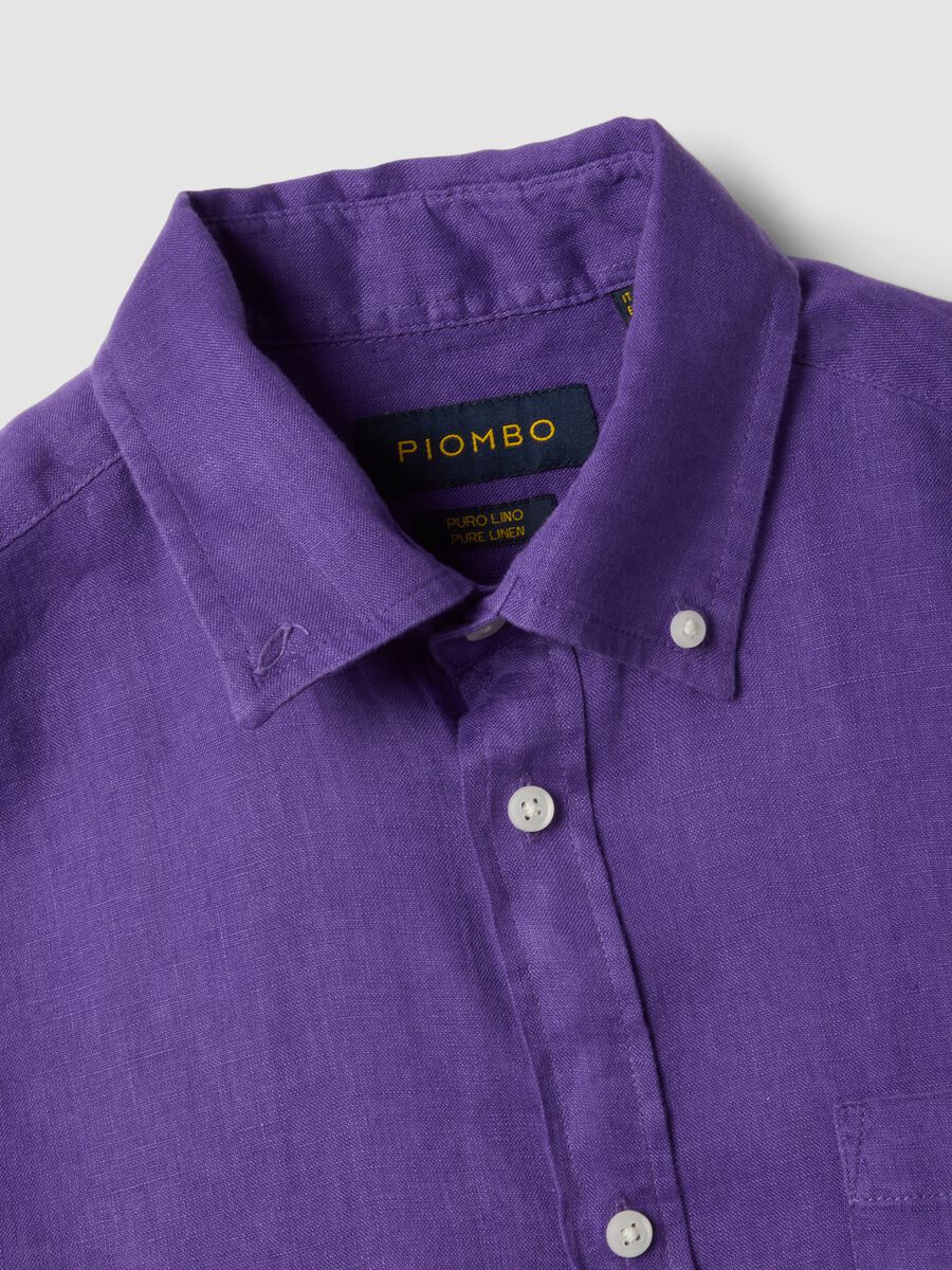 Violettes Leinenhemd aus reinem Leinen mit Button-down-Kragen, Regular Fit_5