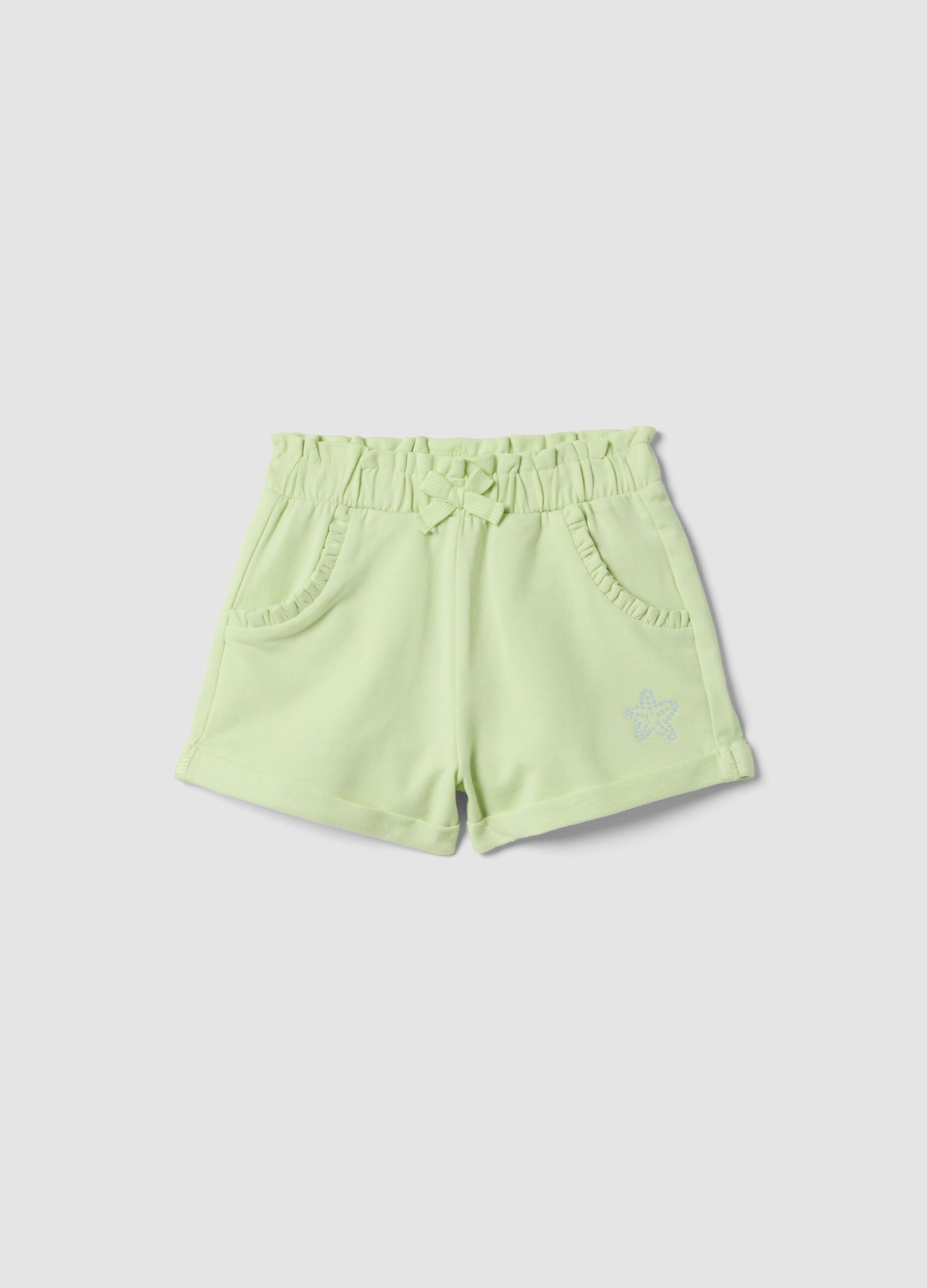 Gr&uuml;ne Shorts aus Stretch-Baumwolle f&uuml;r M&auml;dchen mit Schleife