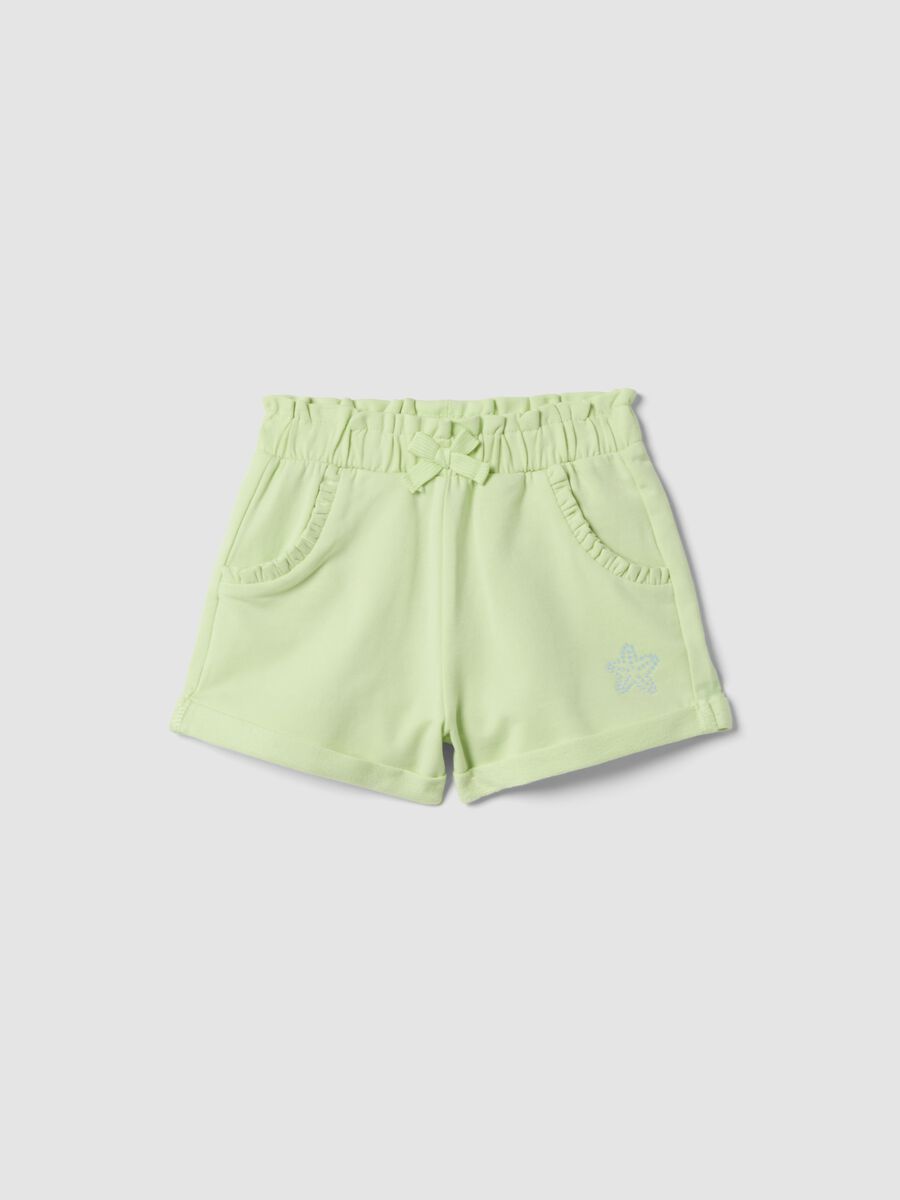 Gr&uuml;ne Shorts aus Stretch-Baumwolle f&uuml;r M&auml;dchen mit Schleife_0