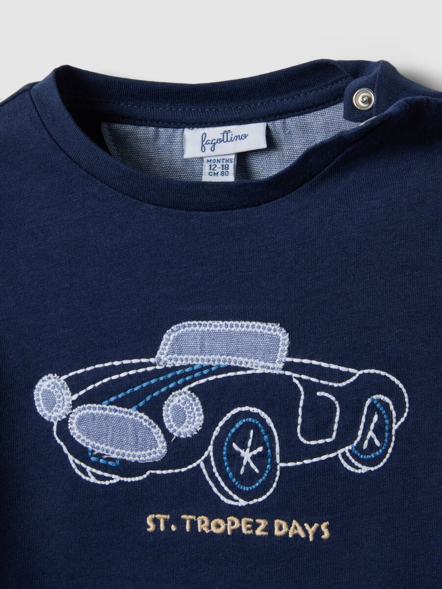 T-shirt in puro cotone blu da bimbo regular fit con macchina ricamata_2
