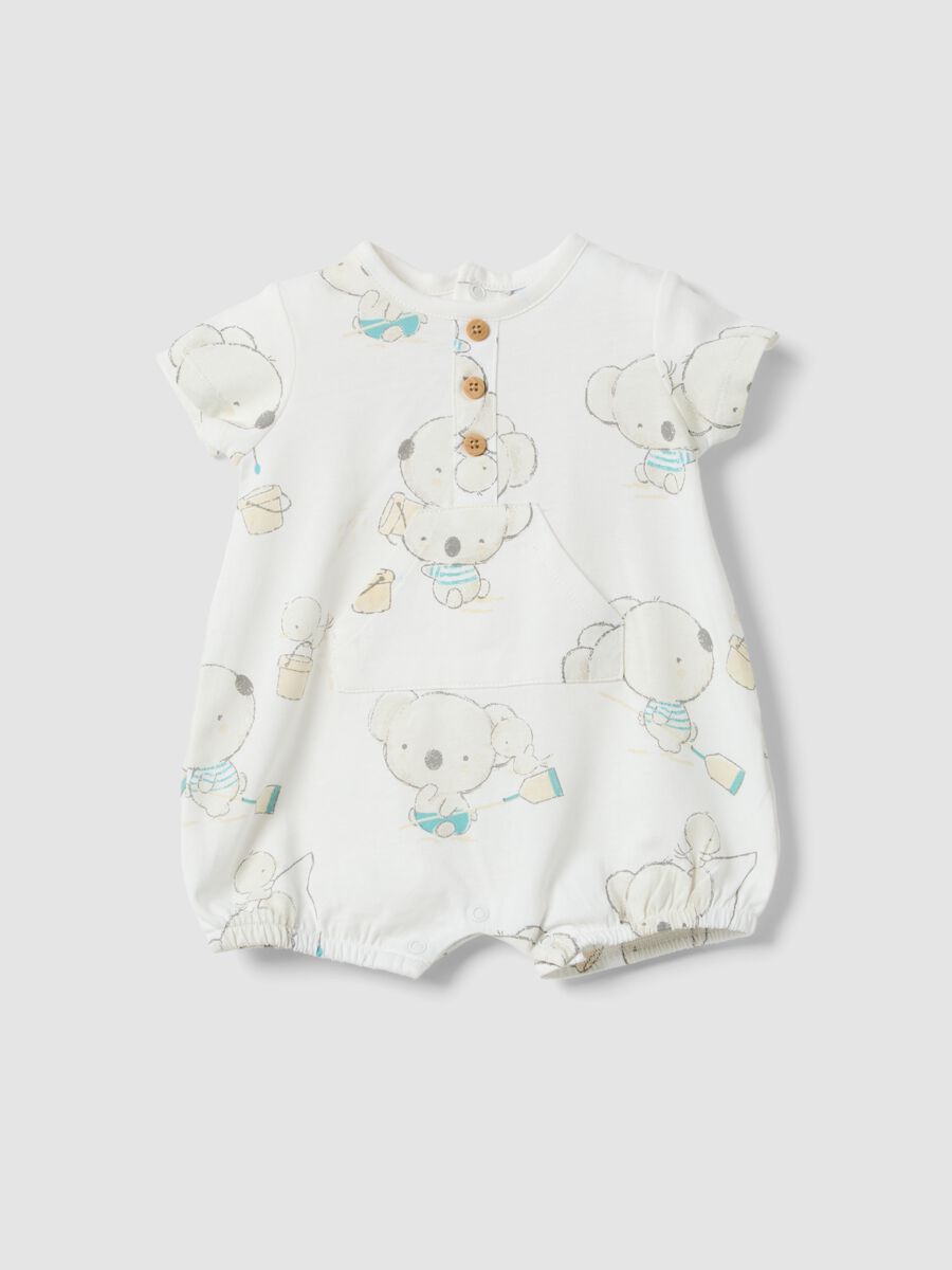 White pure cotton baby romper with prints_0
