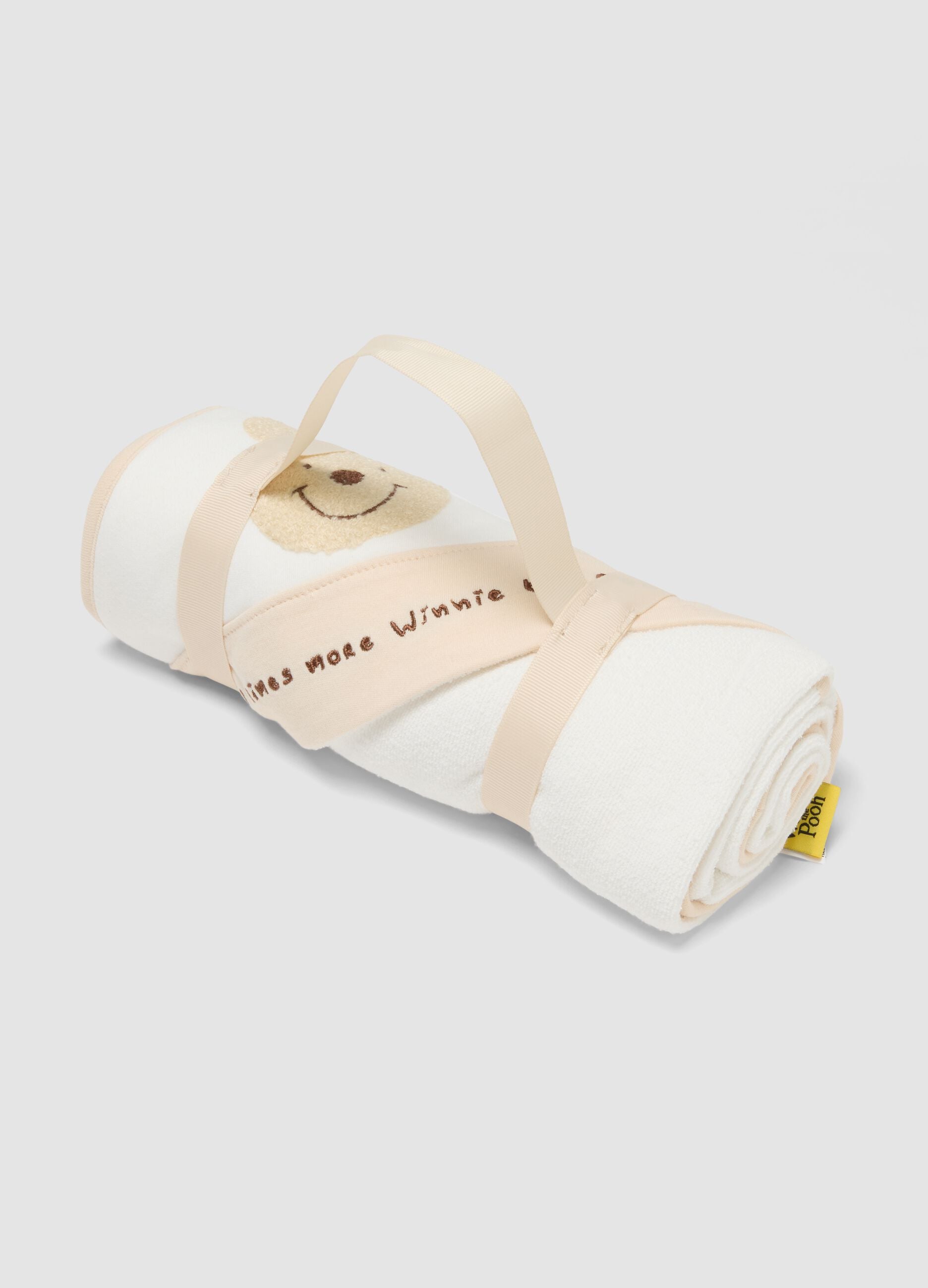 White organic cotton-blend hooded baby towel with Winnie the Pooh theme