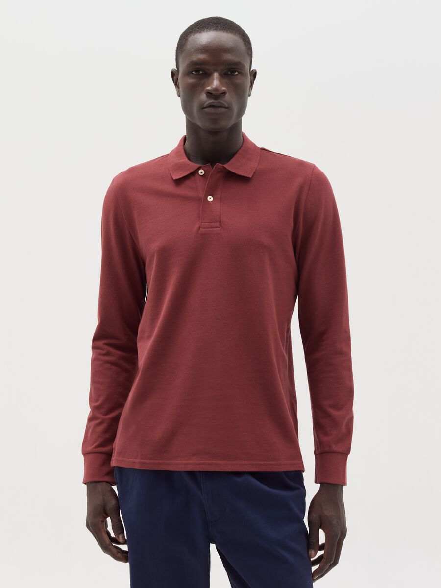 Cotton polo shirt with long sleeves_0