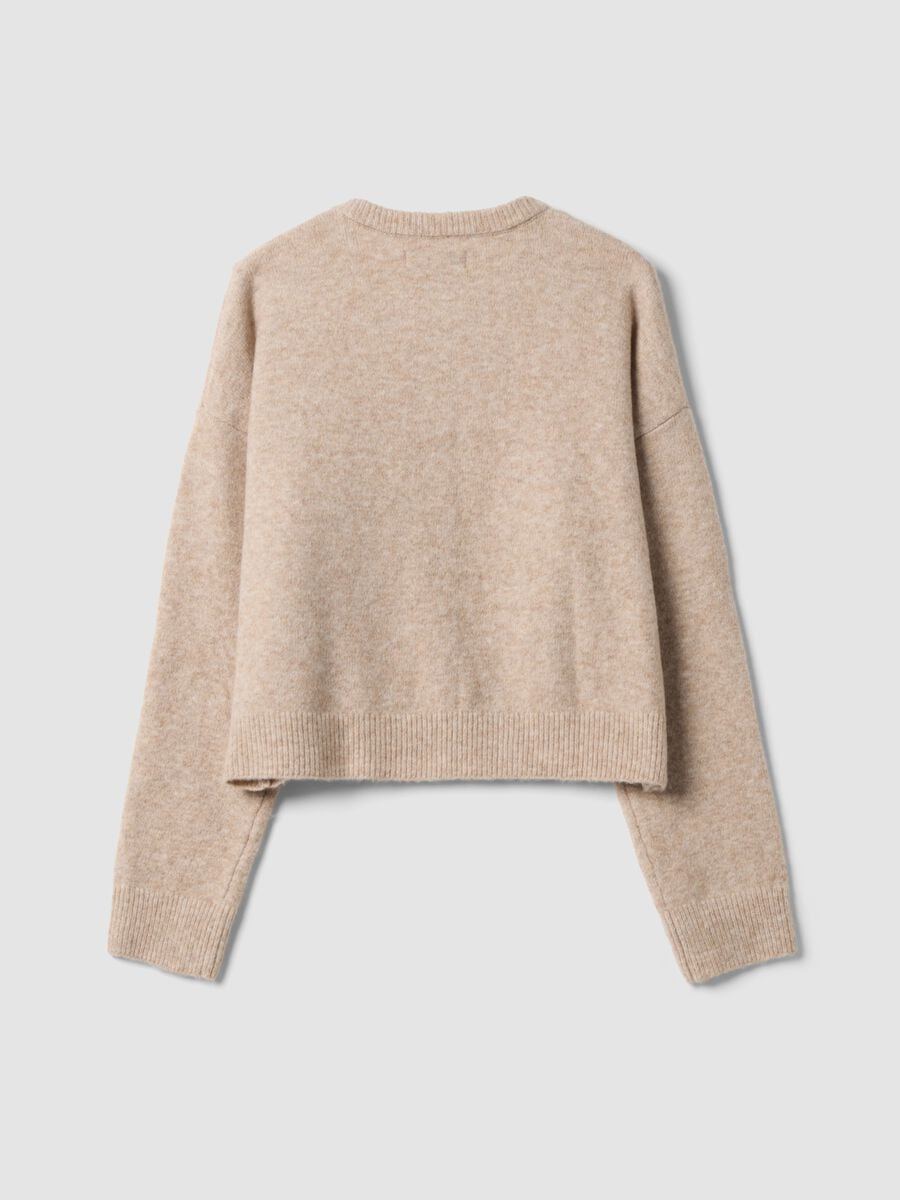 Beige stretch fabric crew-neck oversized cardigan_2