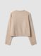 Beige stretch-fabric crew-neck cardigan with oversized fit_6