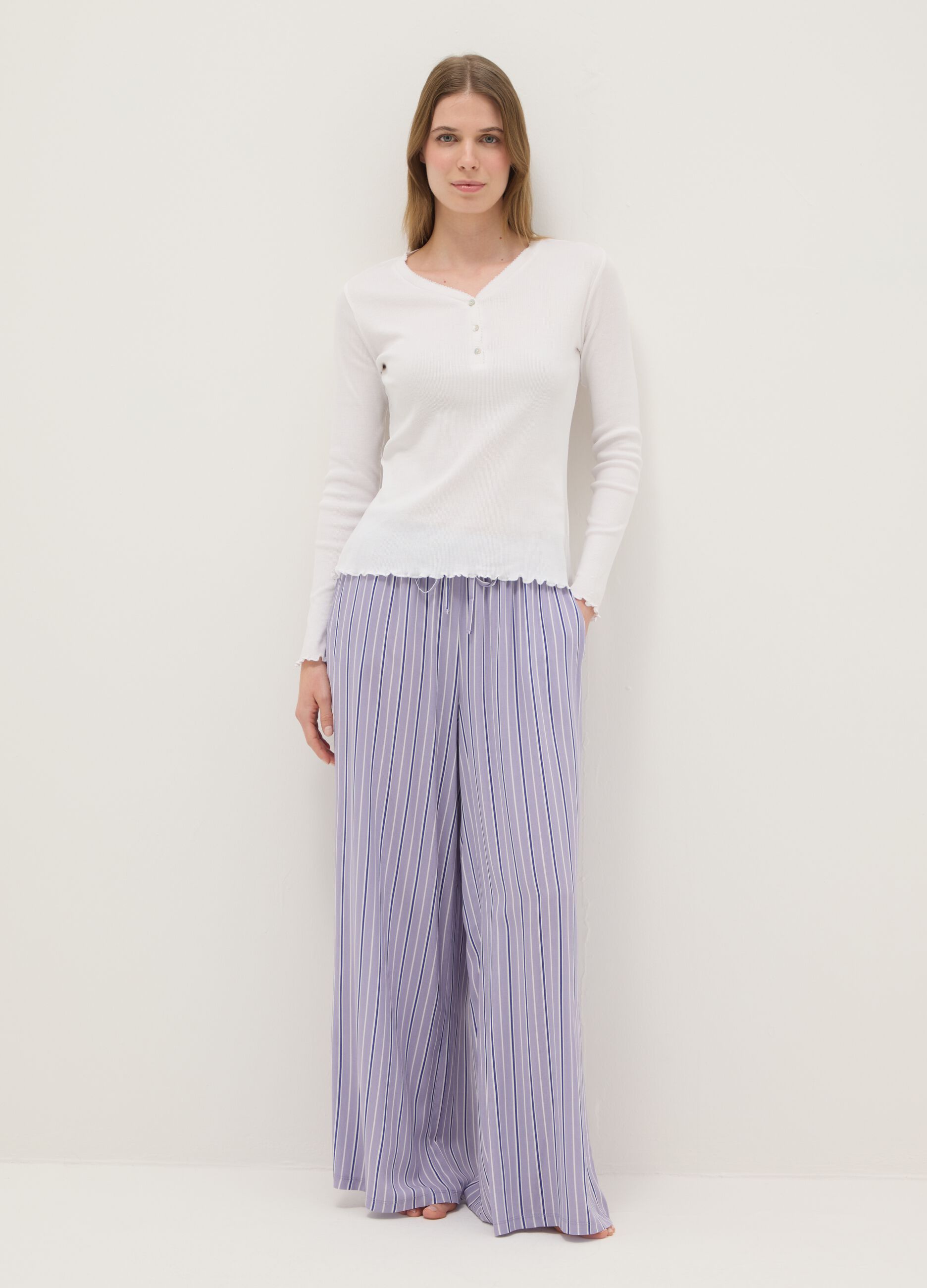 Purple striped viscose pyjama trousers with regular fit