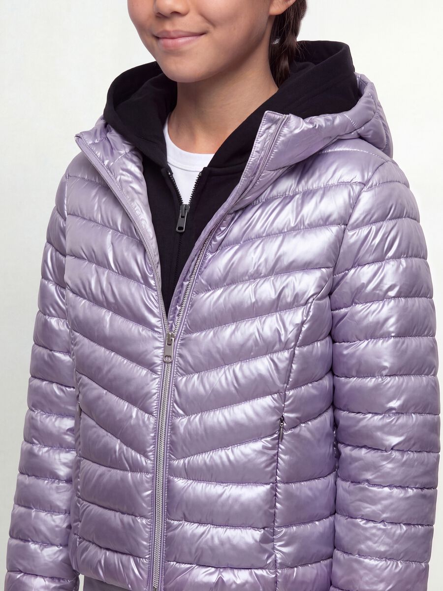 Purple Ultralight padded jacket with hood and zip for girls_2