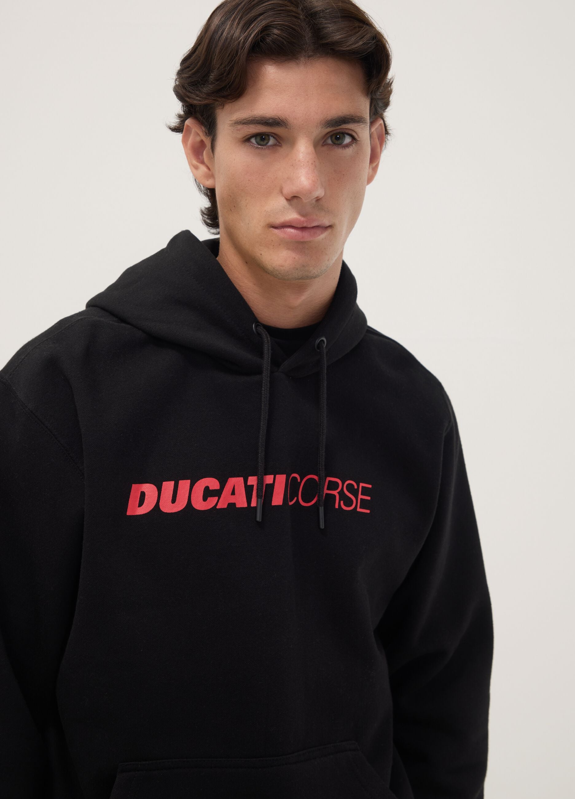 Black cotton-blend hoodie with Ducati print, relaxed fit