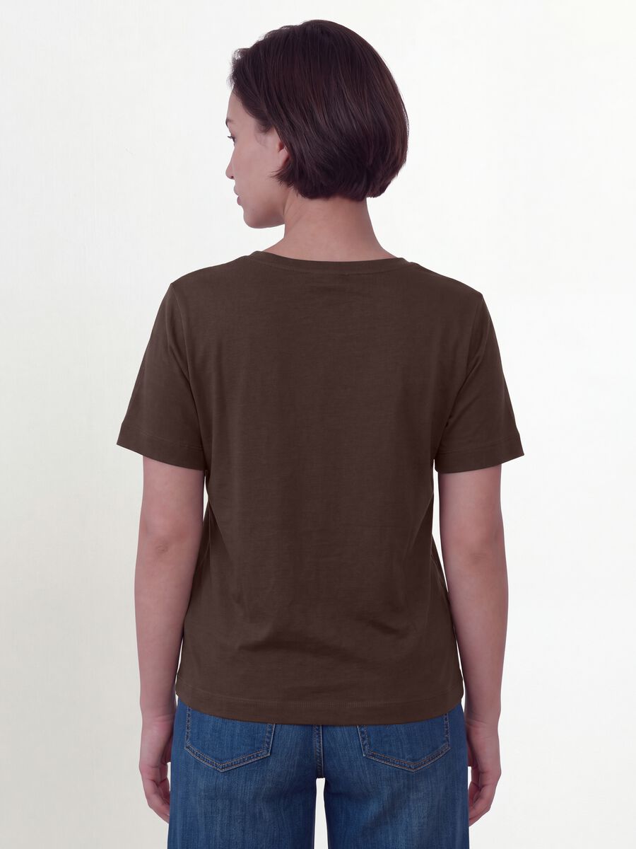 Brown pure cotton T-shirt with floral print, regular fit_2