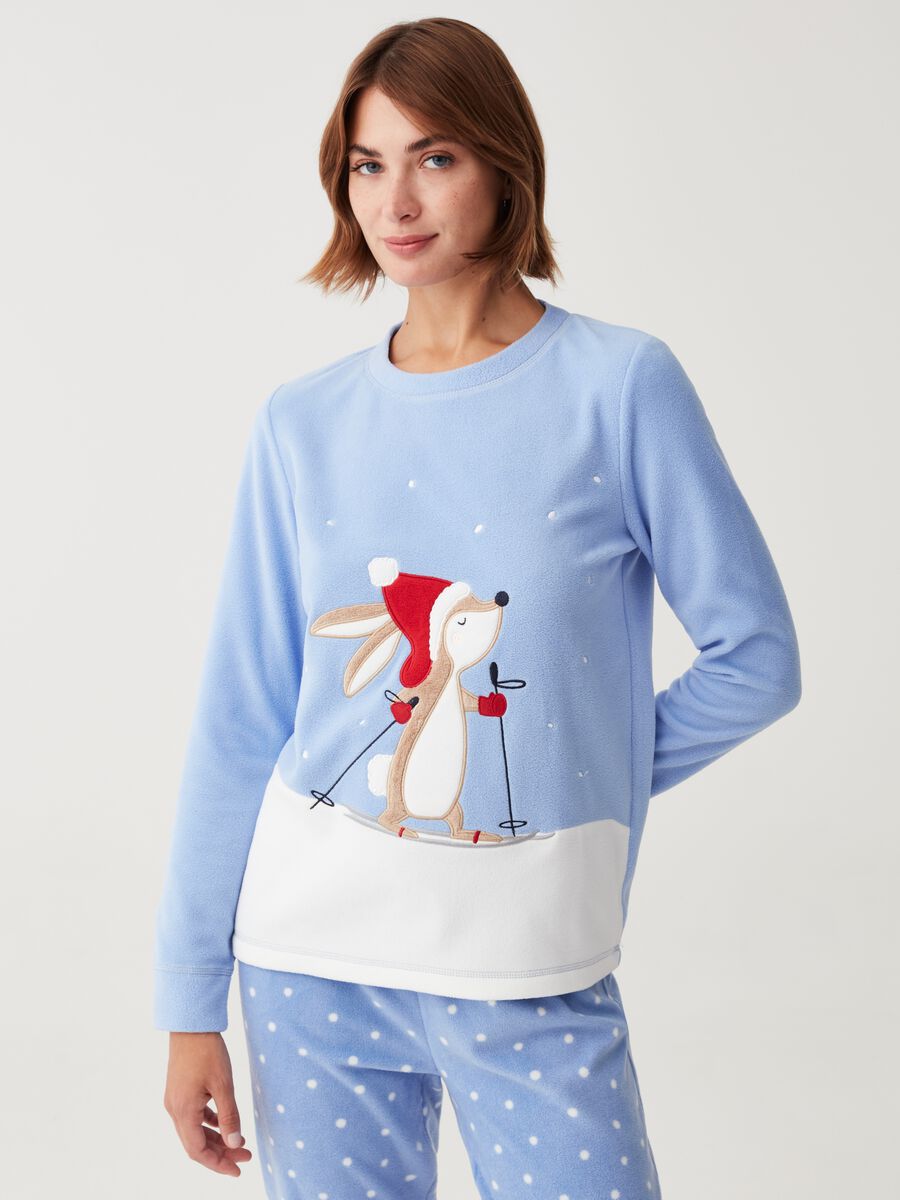 Fleece pyjamas with Christmas fox embroidery_1