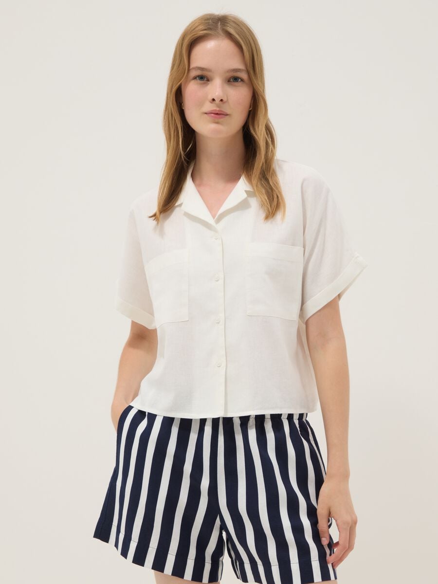 White regular-fit linen and viscose blend shirt_1