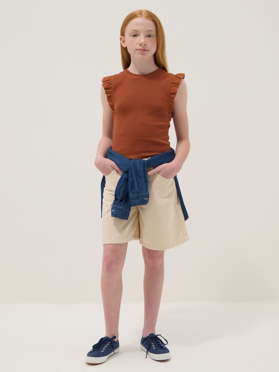Girls' beige pure cotton shorts with regular fit_0
