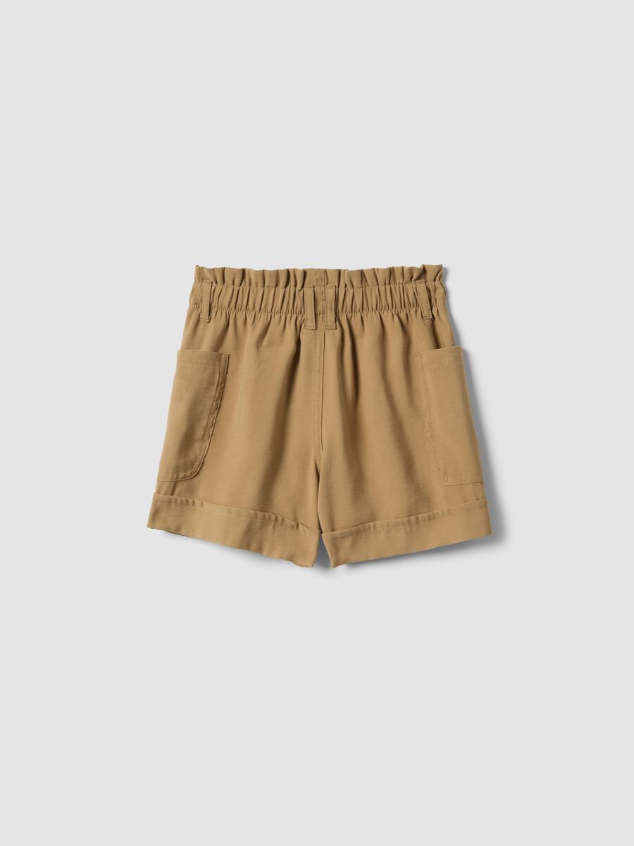 Beige modal-blend shorts with elasticated paper-bag waist_1