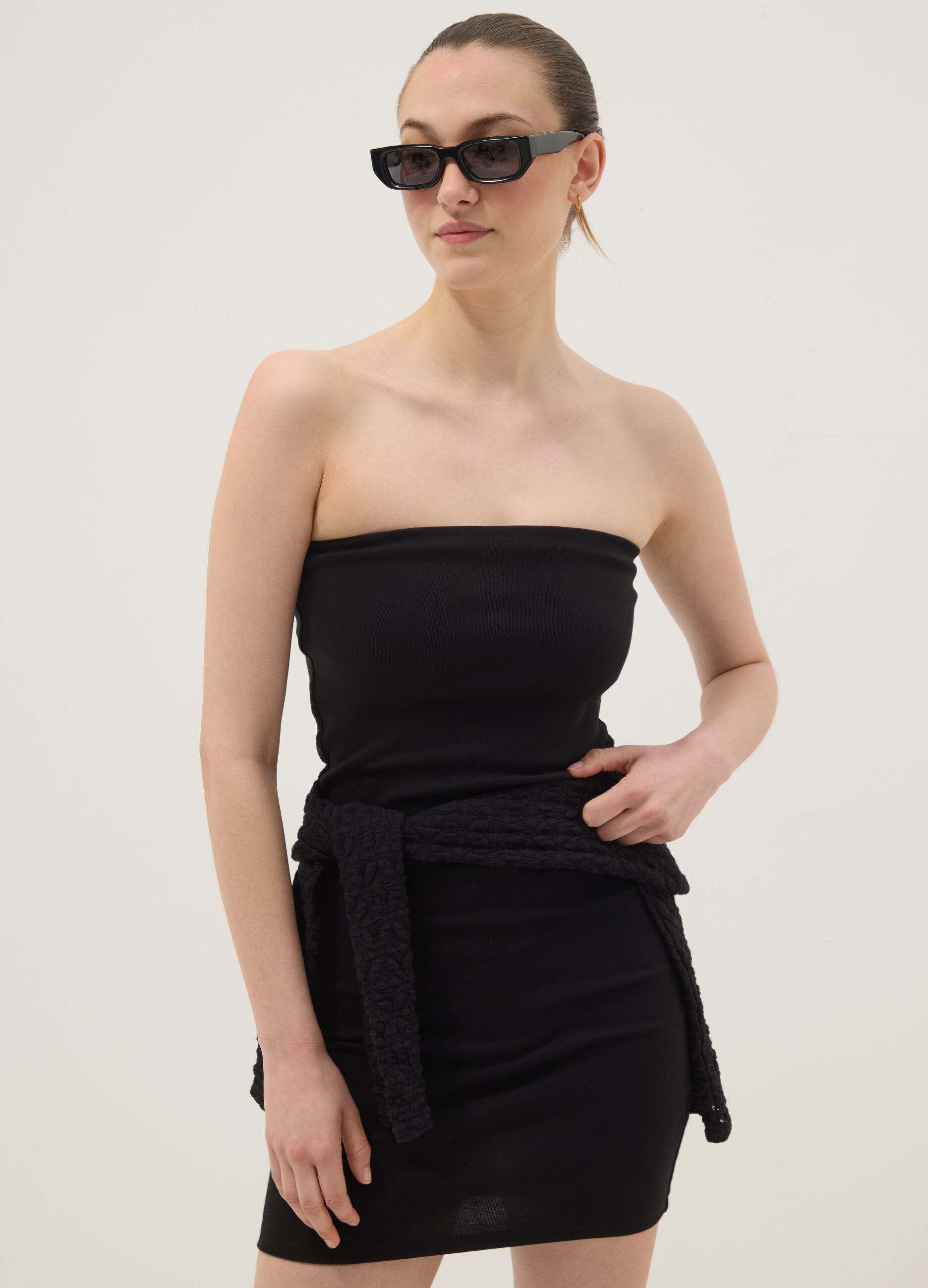 Black midi dress in stretch cotton