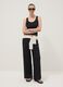 Black stretchy wide-leg trousers with crinkled texture_1