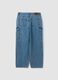 Blue pure cotton wide-leg cargo jeans_6