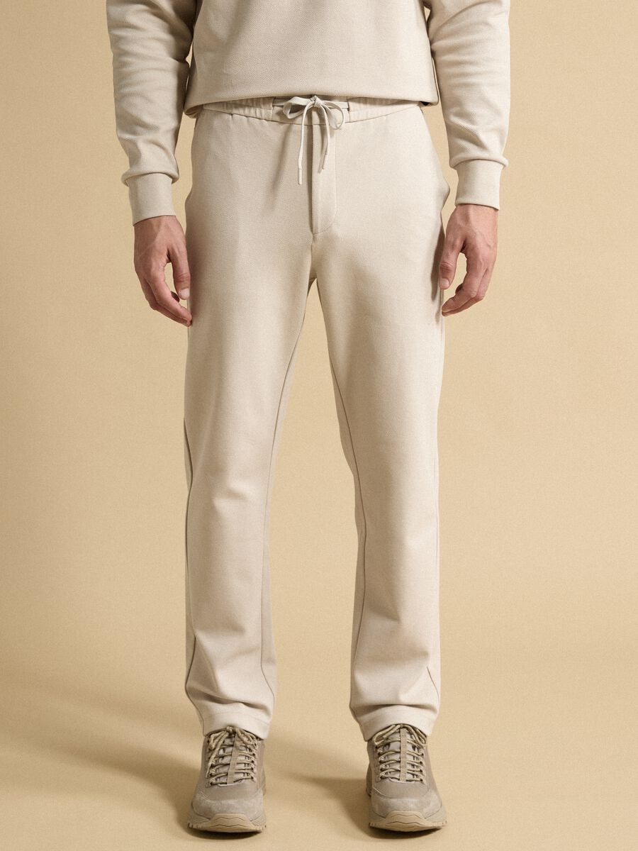 Beige regular-fit stretch cotton trousers_1