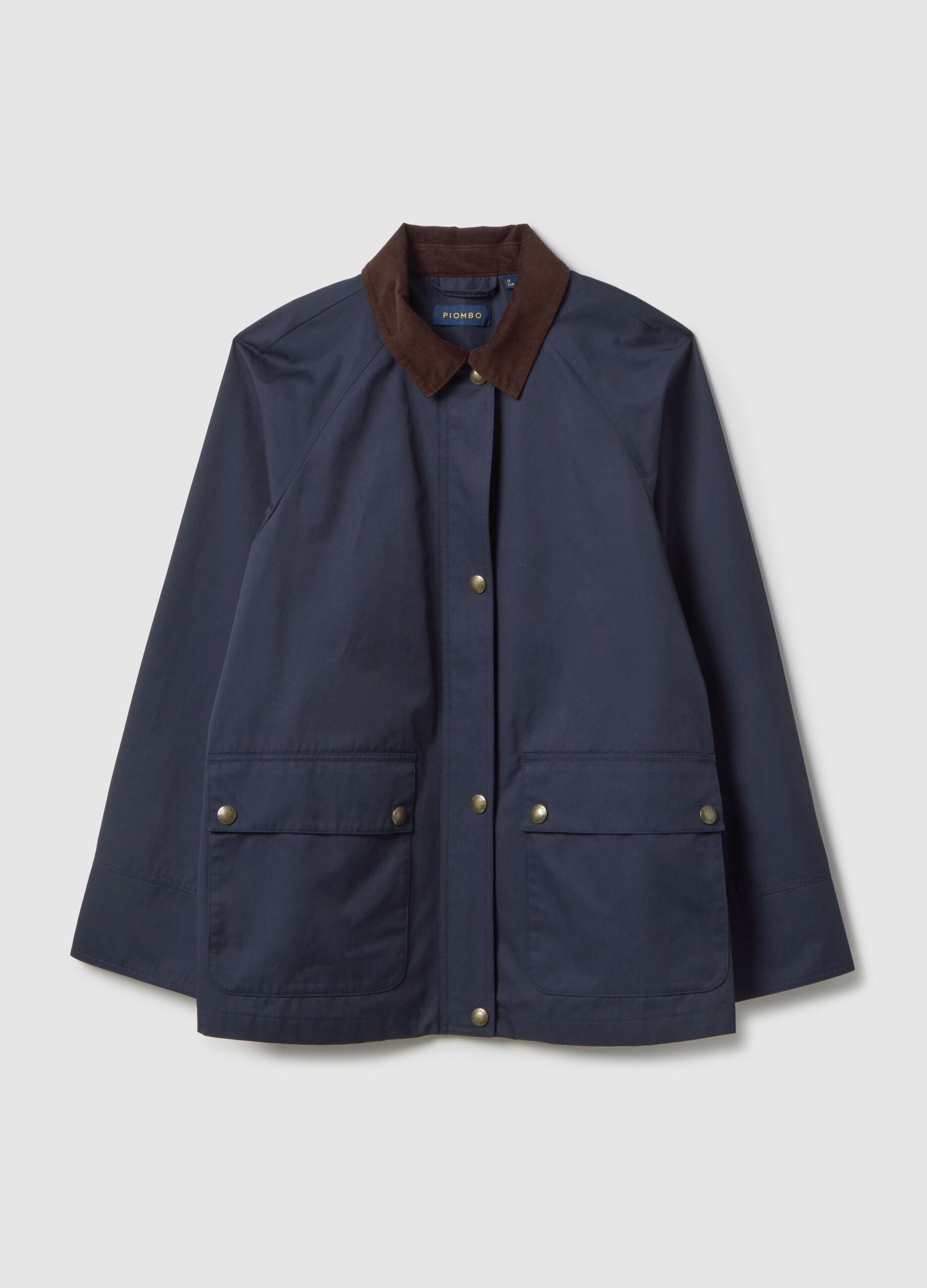 Blue cotton-blend jacket regular fit with contrasting collar