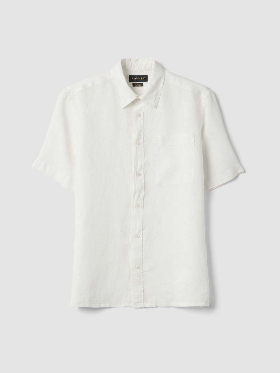 Wei&szlig;es Kurzarmhemd aus reinem Leinen, Regular Fit mit Brusttasche_4