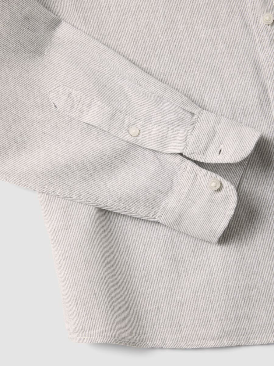 Multicolour striped shirt with mandarin collar in linen-cotton blend regular fit_5
