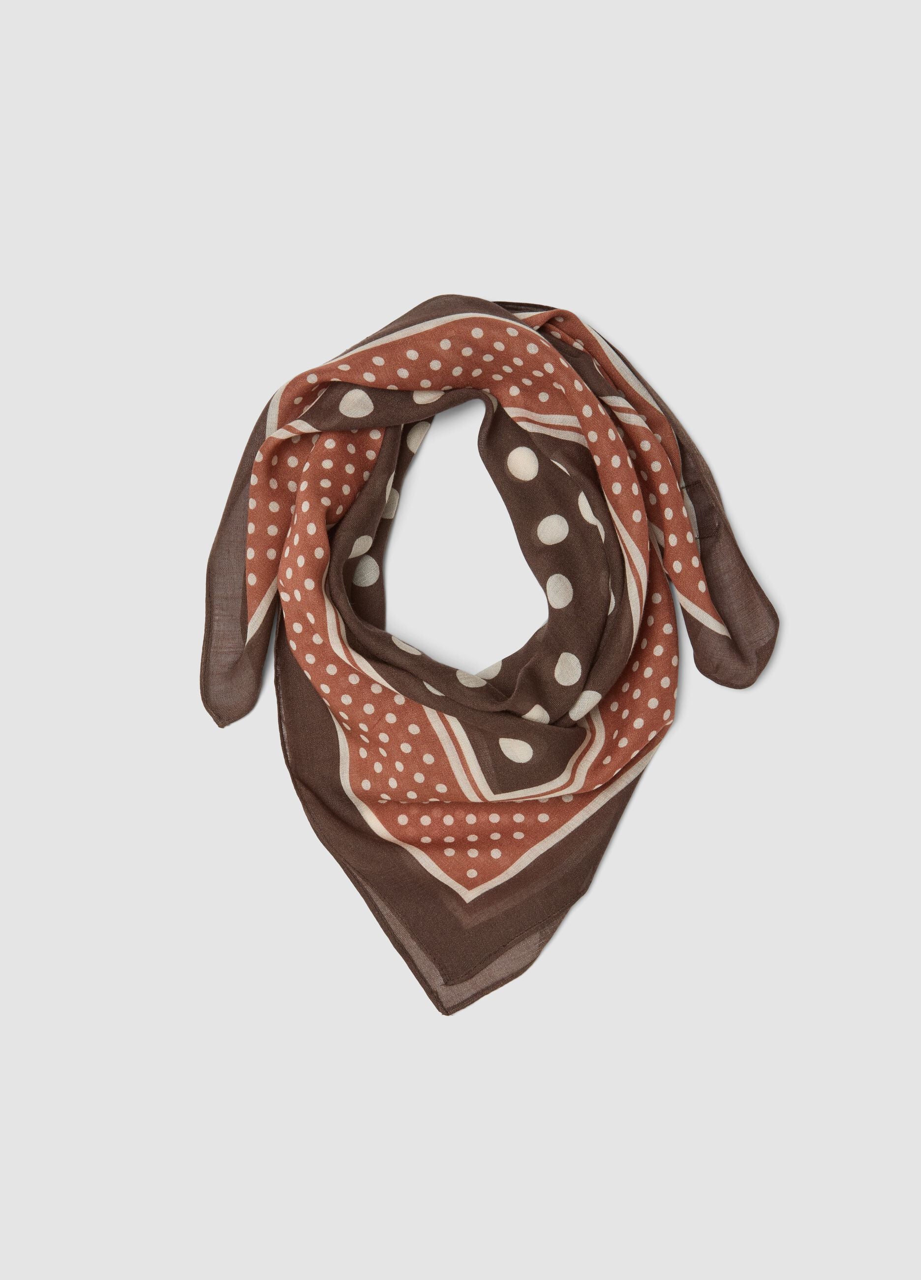 Foulard marrone in misto viscosa e lana a pois
