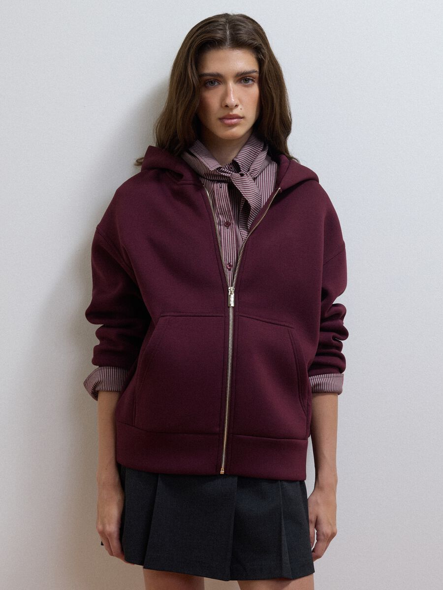Burgundy stretch viscose full-zip sweatshirt, oversized fit_1
