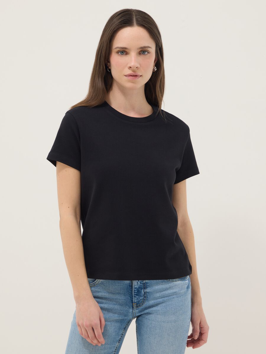 Schwarz Regular Fit T-Shirt aus reiner Baumwolle_1