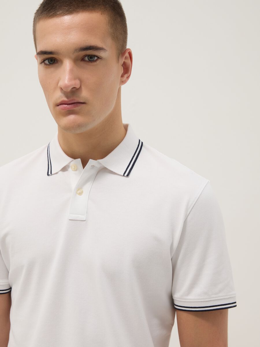 White stretch cotton polo shirt, regular fit_3