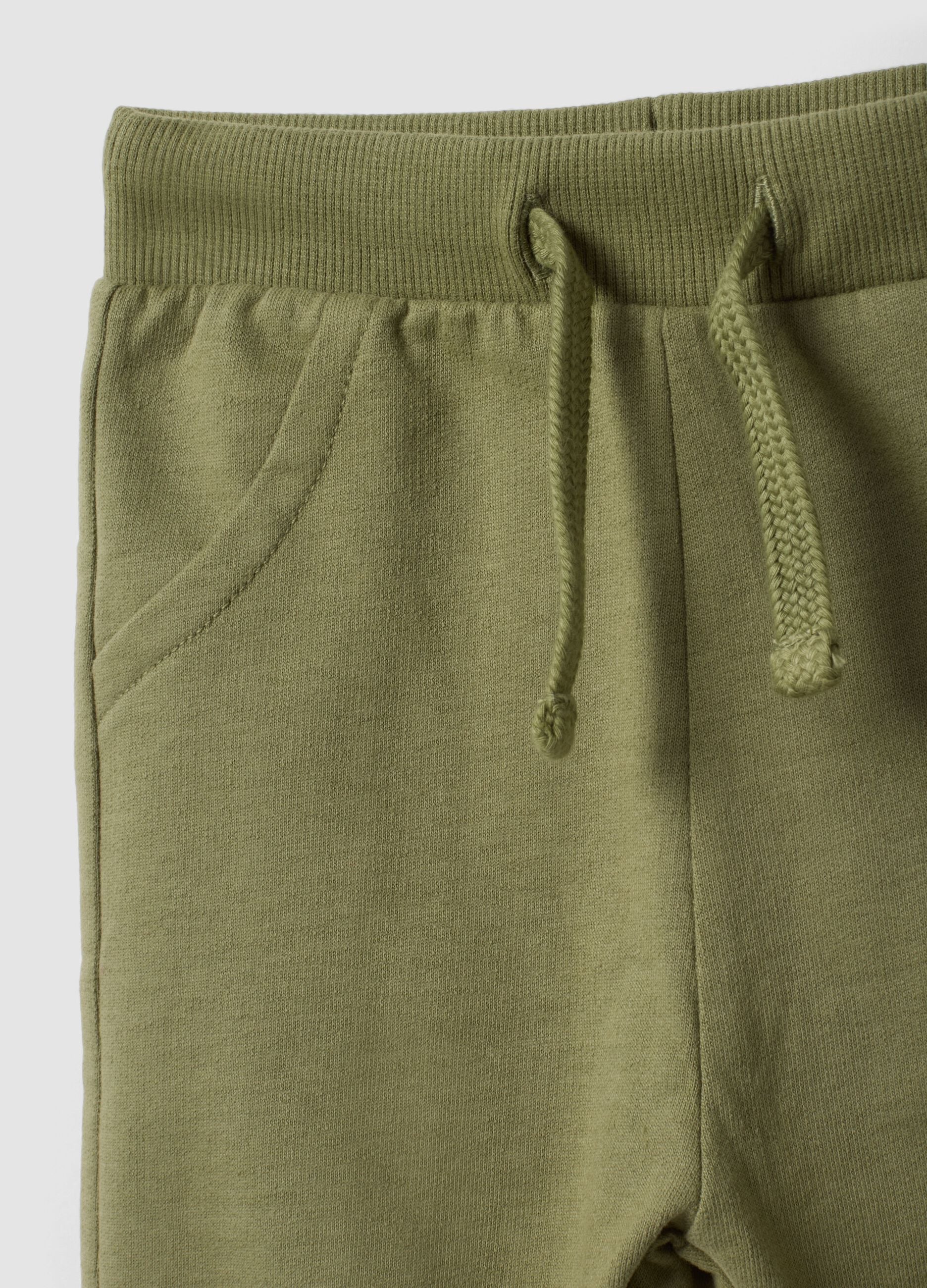Green organic cotton cargo trousers with drawstring for baby