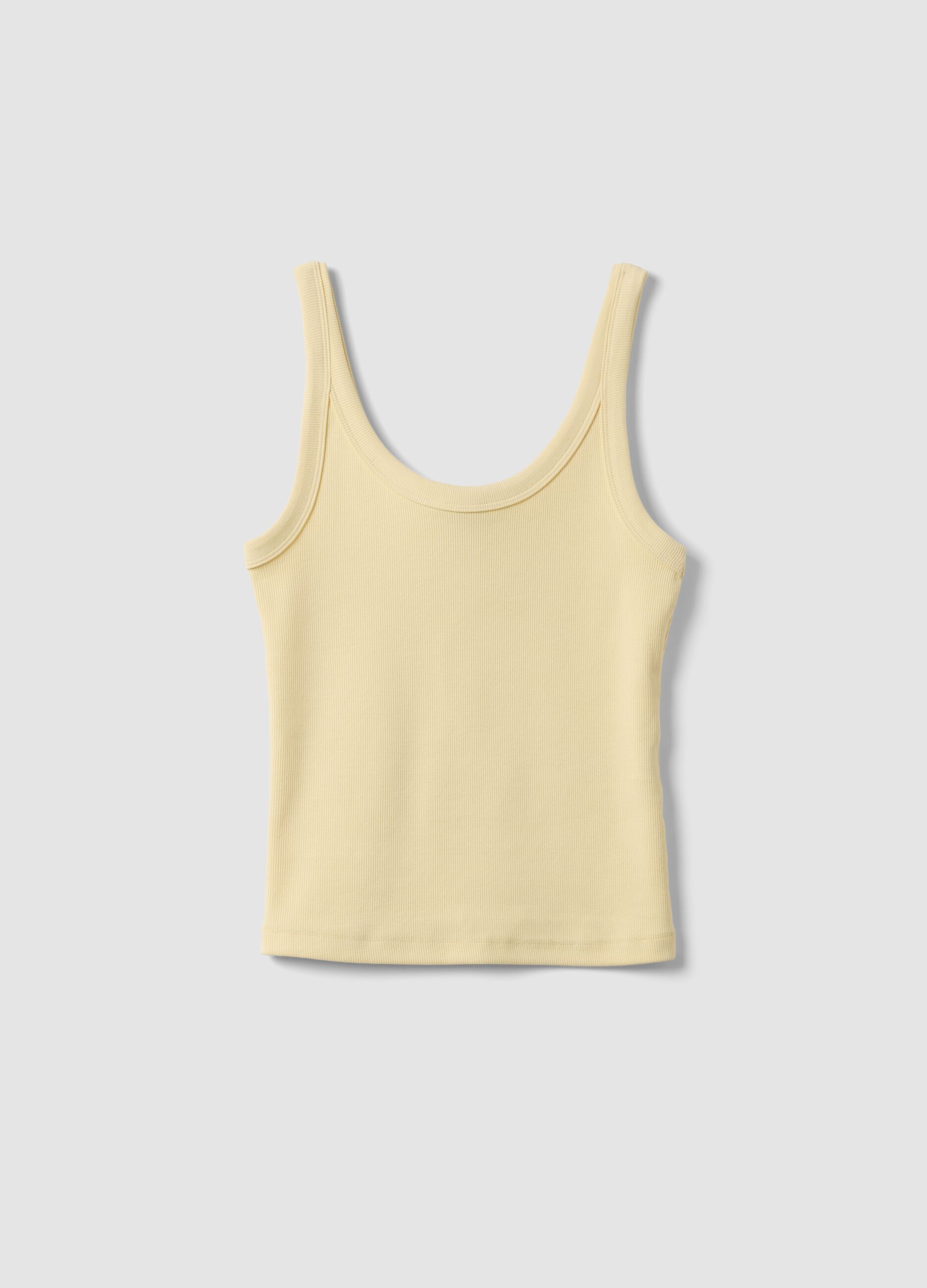 Yellow ribbed stretch cotton tank top