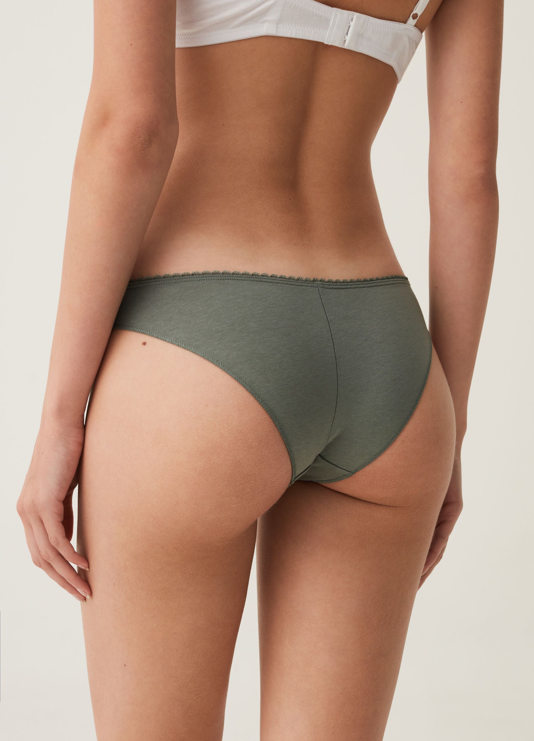 Woman's Grey/Green Five-pack Brazilian-cut briefs with lace trim