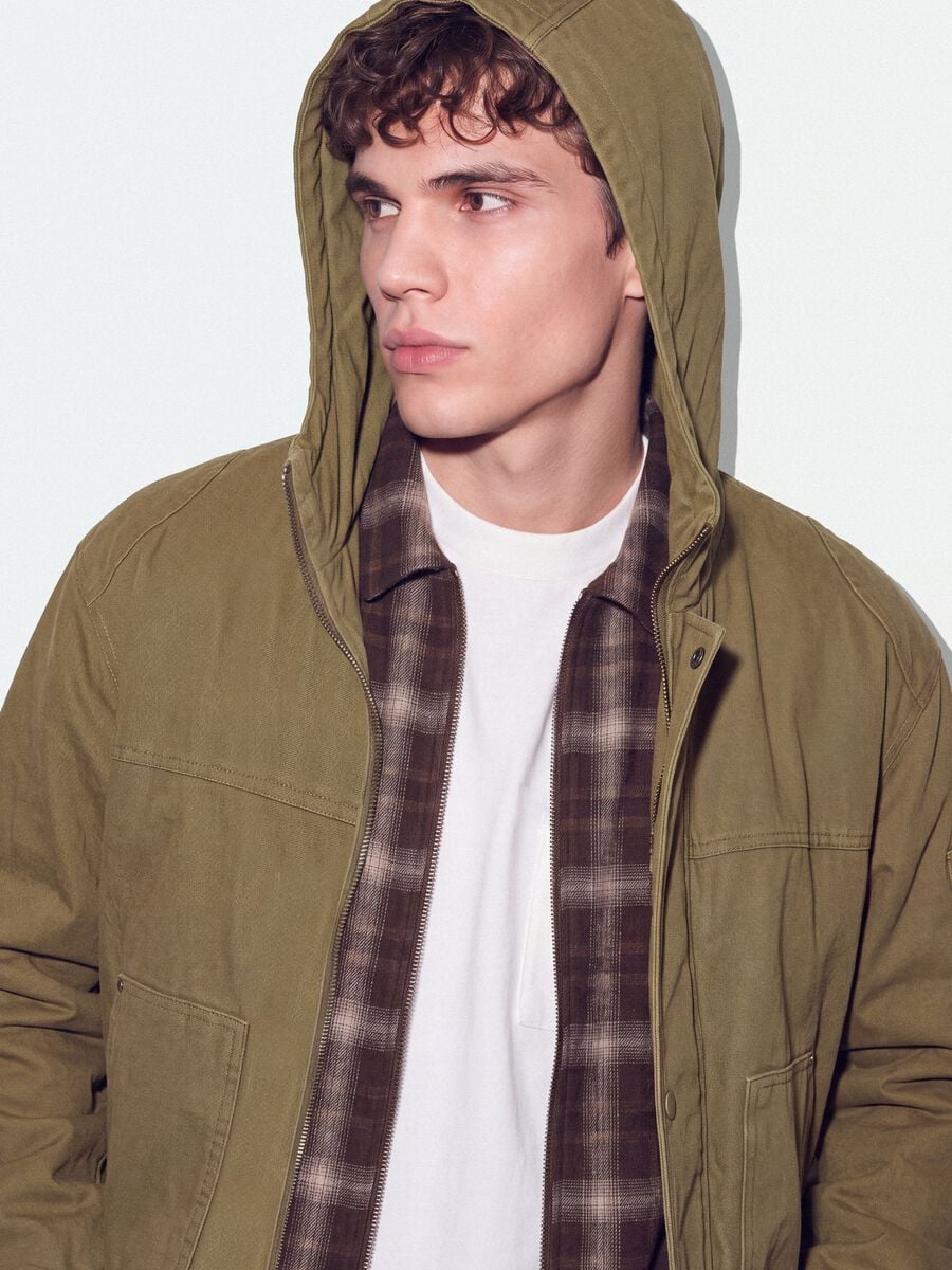 Beige pure cotton hooded jacket, oversized fit_0