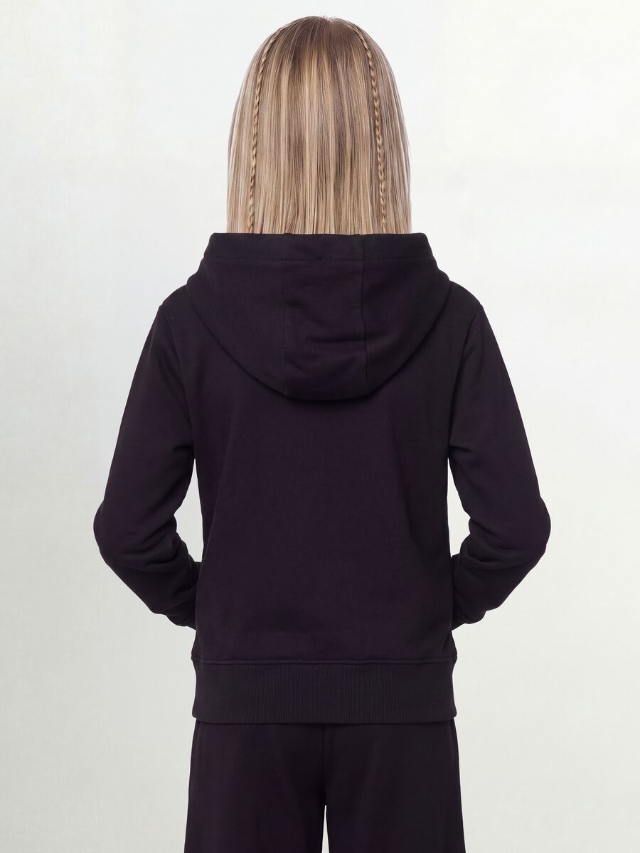 Black hooded sweatshirt in pure organic cotton with star for girls_1
