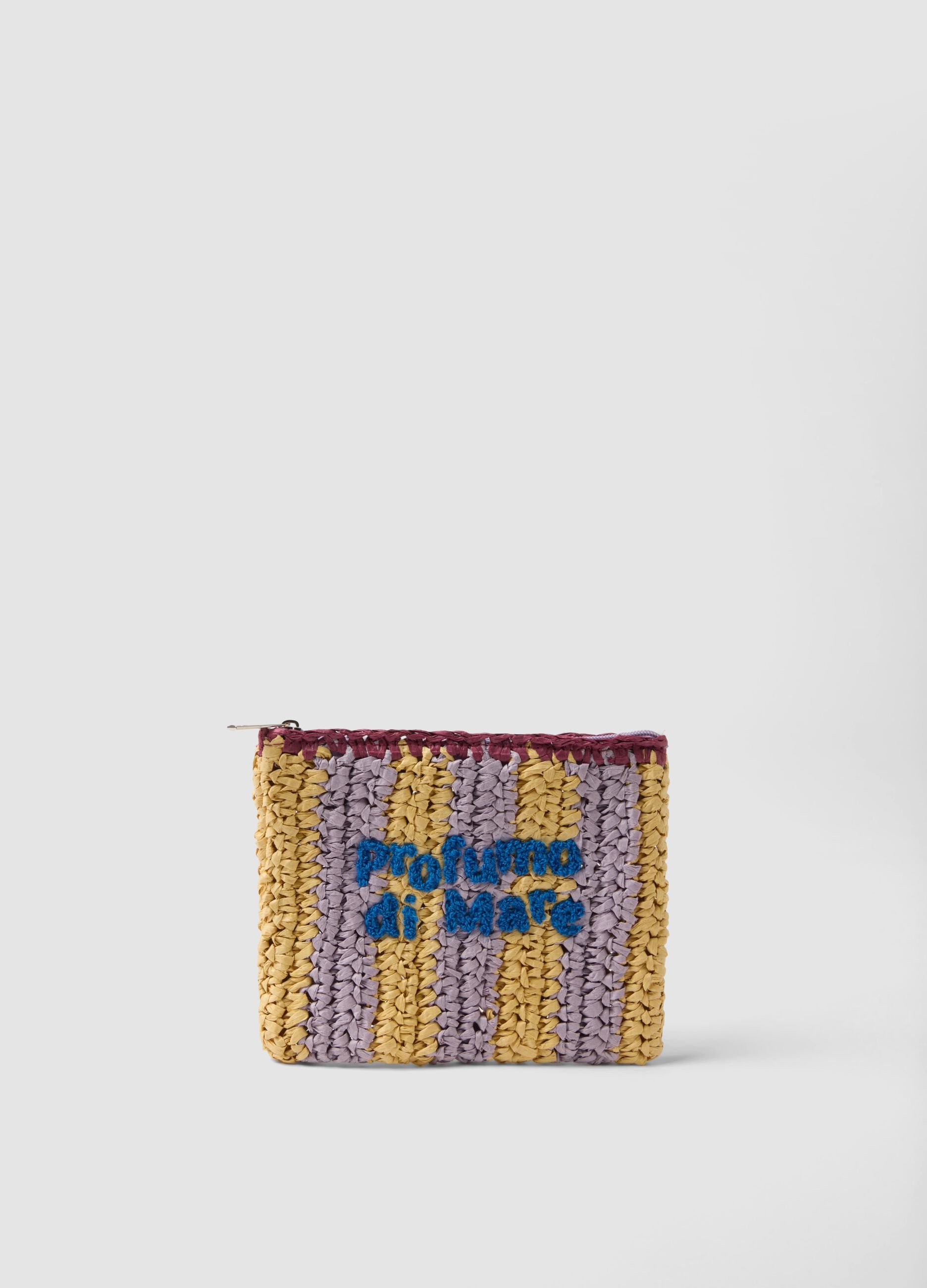 Multicolour clutch in pure woven paper fabric with slogan