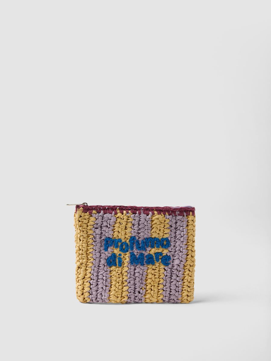 Multicolour clutch in pure woven paper fabric with slogan_0
