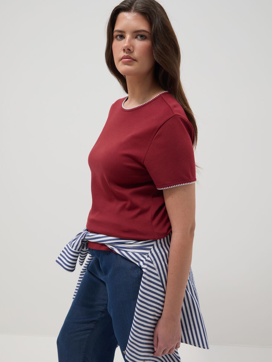 Rotes Kurzarm-T-Shirt aus reiner Baumwolle, Regular Fit_0